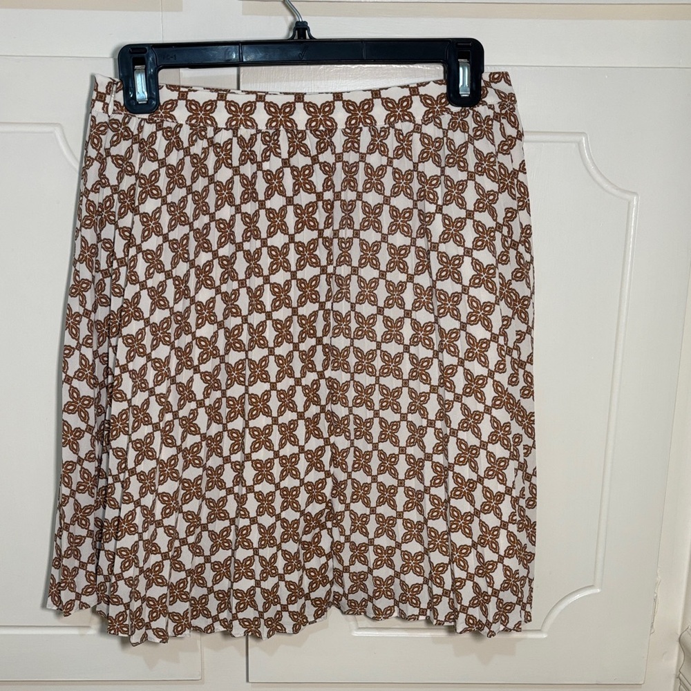 J. Crew Cream A-Line Skirt with Brown Floral Chain Pattern